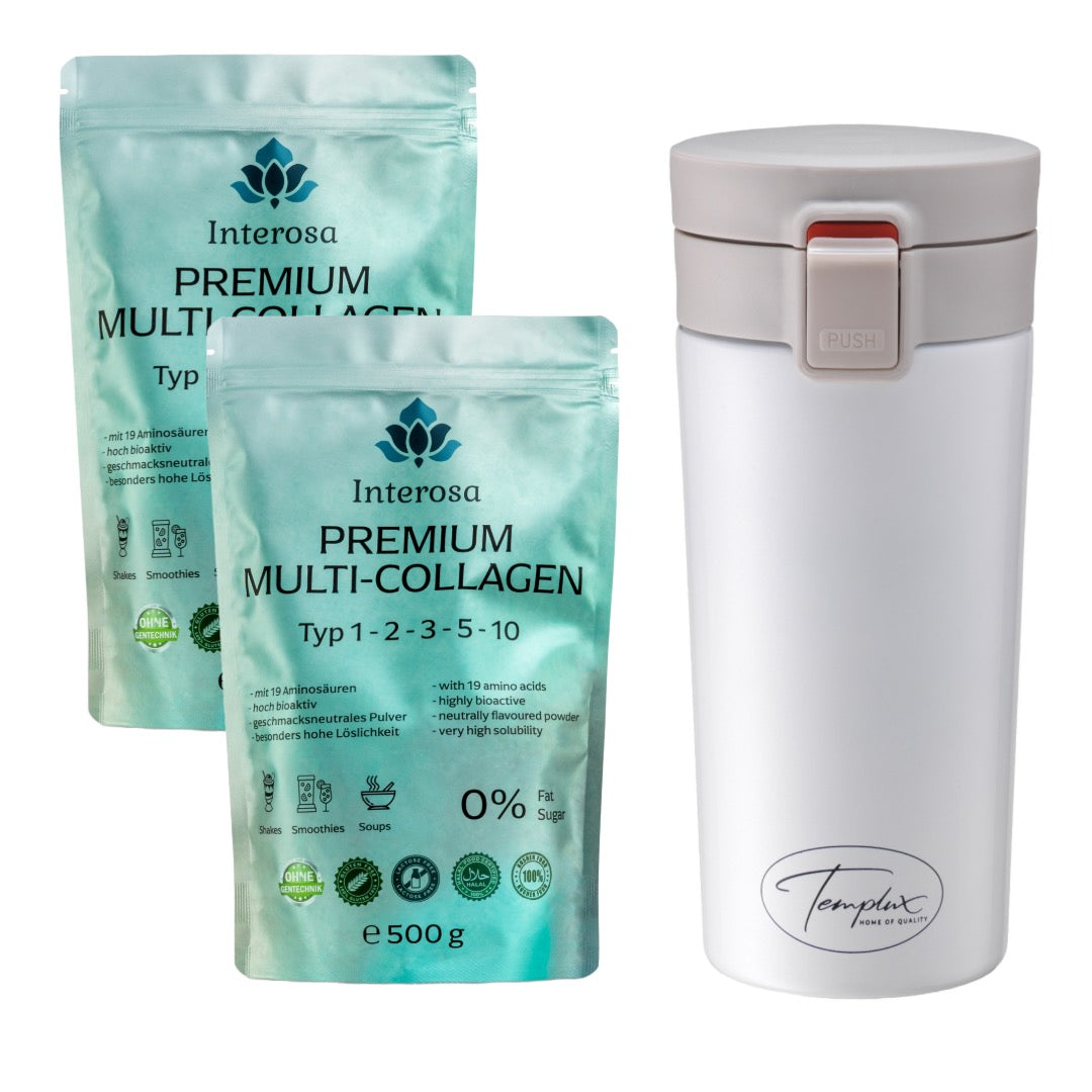 Interosa Premium Multi Collagen to-go (2 x 500 g + 1 Thermobecher gratis)